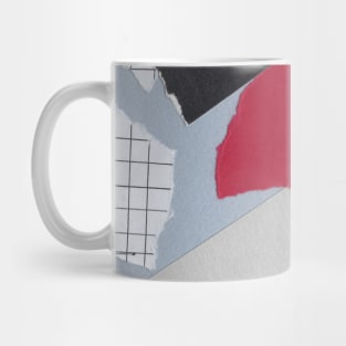 Checkers and Bars - Red, Blue, White - Abstract Mixed Torn Paper Collage Mug